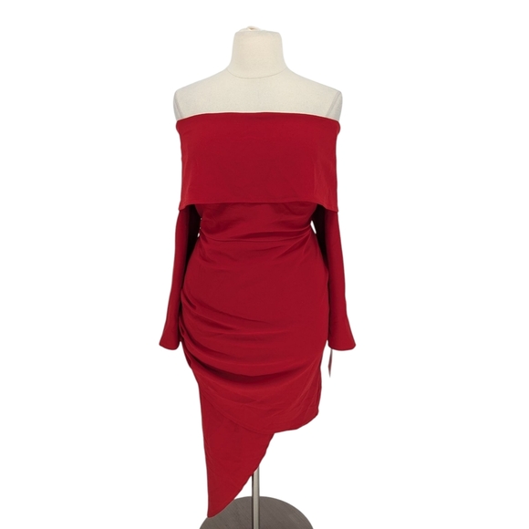 11350 Fashion to Figure Off Shoulder Asymmetrical Bodycon Dress Red size 2X - Picture 1 of 7